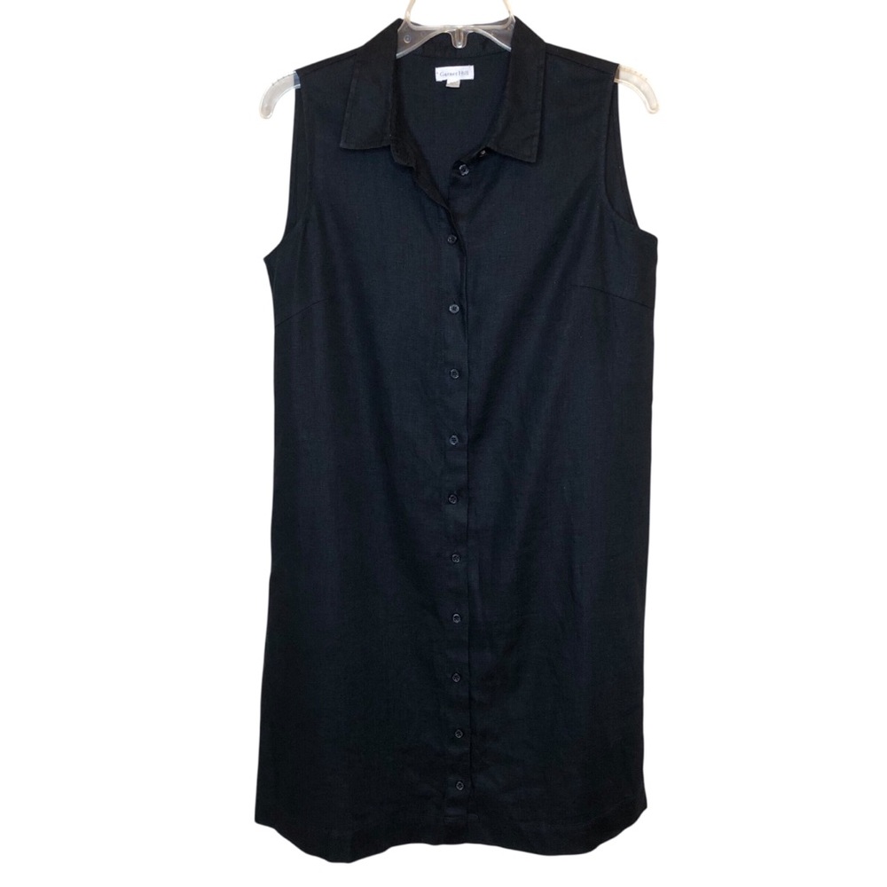 Garnet Hill 100% Linen Shirt Dress Size 8 Black Coastal Minimalist Beach Cruise - Picture 2 of 9